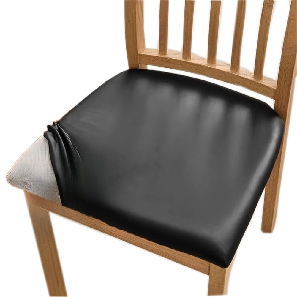 Dining Chair Seat Covers 4 PCS, Solid Waterproof Seat Cushion Cover Oilproof Stretch Dining Chair Protctor Slipcover (Dark Black) - Image 1