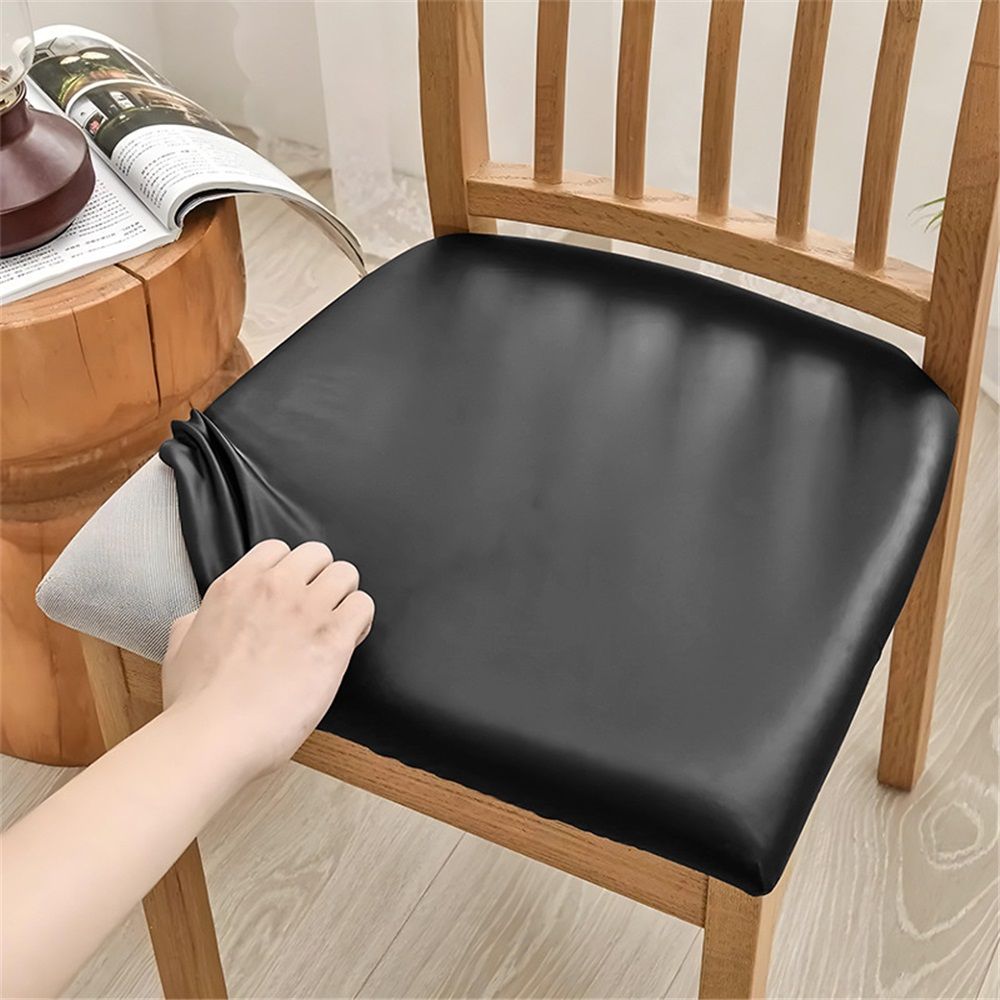 Dining Chair Seat Covers 4 PCS, Solid Waterproof Seat Cushion Cover Oilproof Stretch Dining Chair Protctor Slipcover (Dark Black) - Image 2