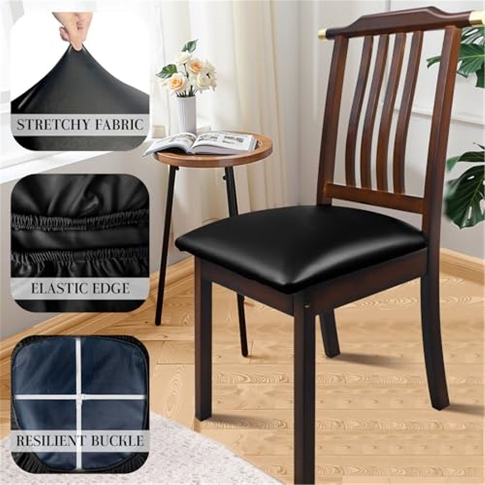 Dining Chair Seat Covers 4 PCS, Solid Waterproof Seat Cushion Cover Oilproof Stretch Dining Chair Protctor Slipcover (Dark Black) - Image 4