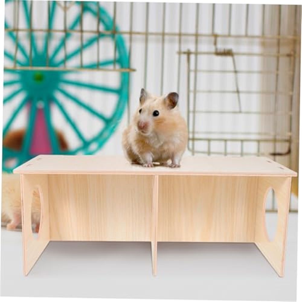 Wooden Hamsters 2-Chamber Hideout-Tunnel Multi Chamber Exploring Toy Rat Exploring Tunnel Toy for Mice Guinea Pig Hedgehog Squirrel Sugar Glider - Image 5