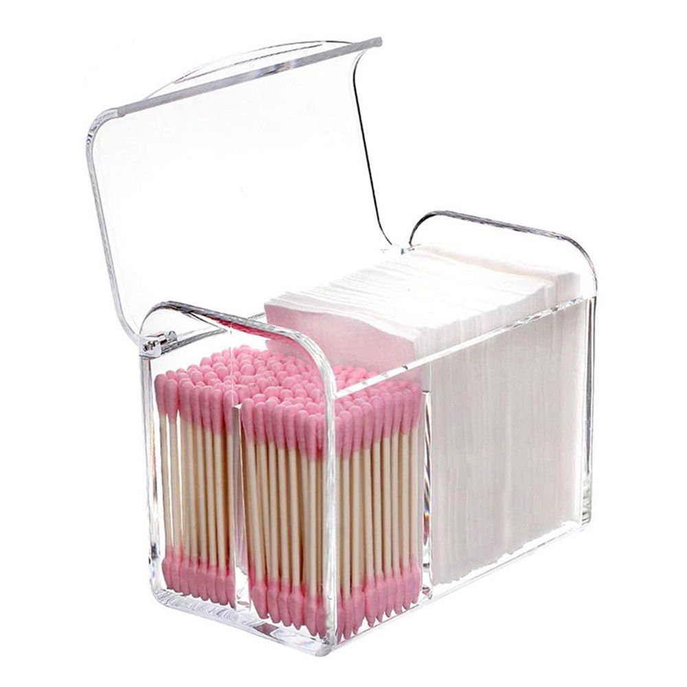 2 pack Holder Dispenser for Cotton Ball Swab, Cotton Round Pads, Floss,3 Compartment Plastic Apothecary Jars,Bathroom Organization and Storage,Vanity Organizers and Storage,Clear （oniy box） - Image 1