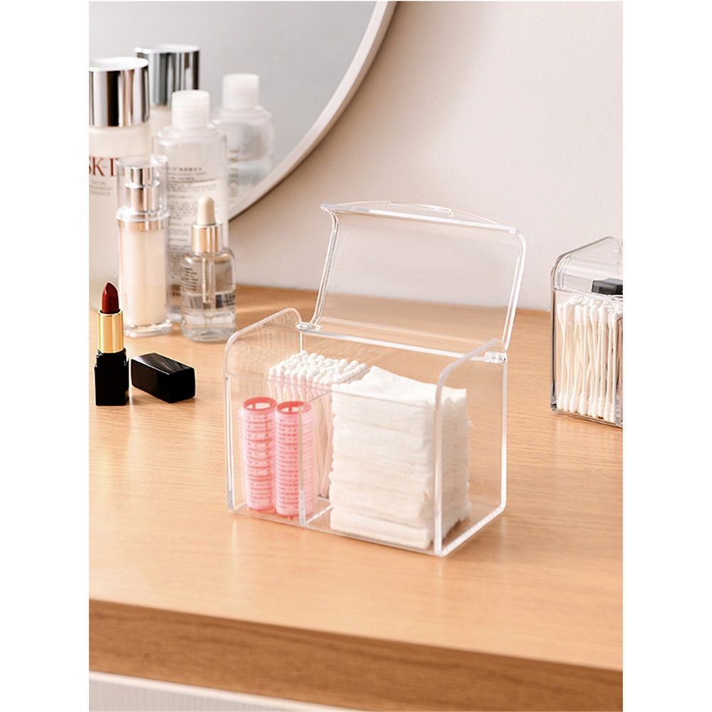 2 pack Holder Dispenser for Cotton Ball Swab, Cotton Round Pads, Floss,3 Compartment Plastic Apothecary Jars,Bathroom Organization and Storage,Vanity Organizers and Storage,Clear （oniy box） - Image 2