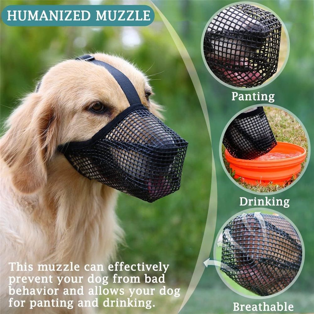 Soft Mesh Muzzle for Small Medium Large Dogs Shepherd, Breathable Adjustable Mouth Guard for Biting Chewing Scavenging, Allows Panting and Drinking(Black, L) - Image 2