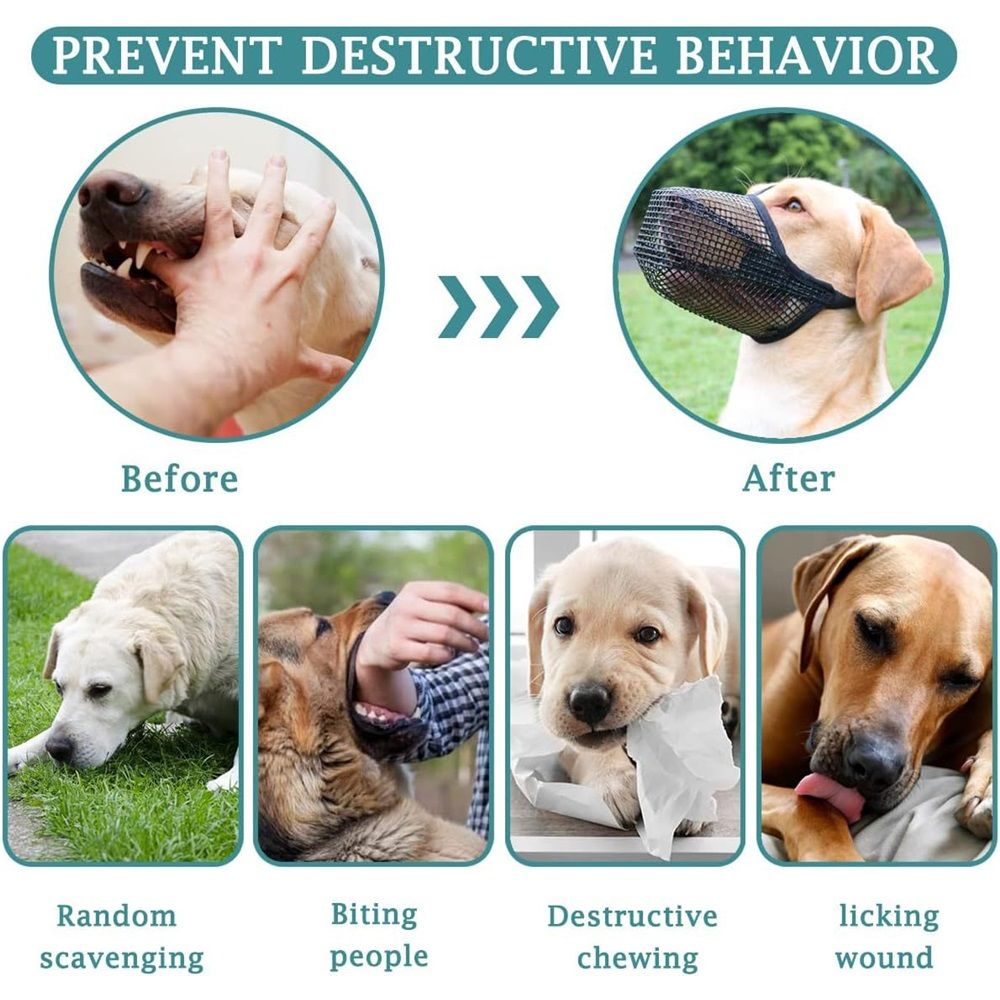 Soft Mesh Muzzle for Small Medium Large Dogs Shepherd, Breathable Adjustable Mouth Guard for Biting Chewing Scavenging, Allows Panting and Drinking(Black, L) - Image 3