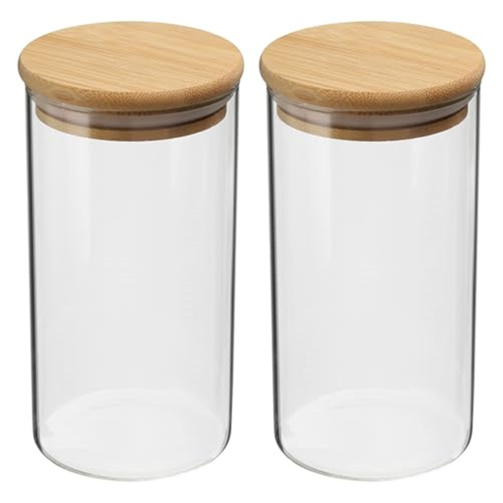2 PCS Small Glass Storage Jars with Airtight Lids,650ml Cute Clear Storage container with Lid,Glass Pantry Canister for Beans, Rice,Sugar,Cookie Coffee - Image 1