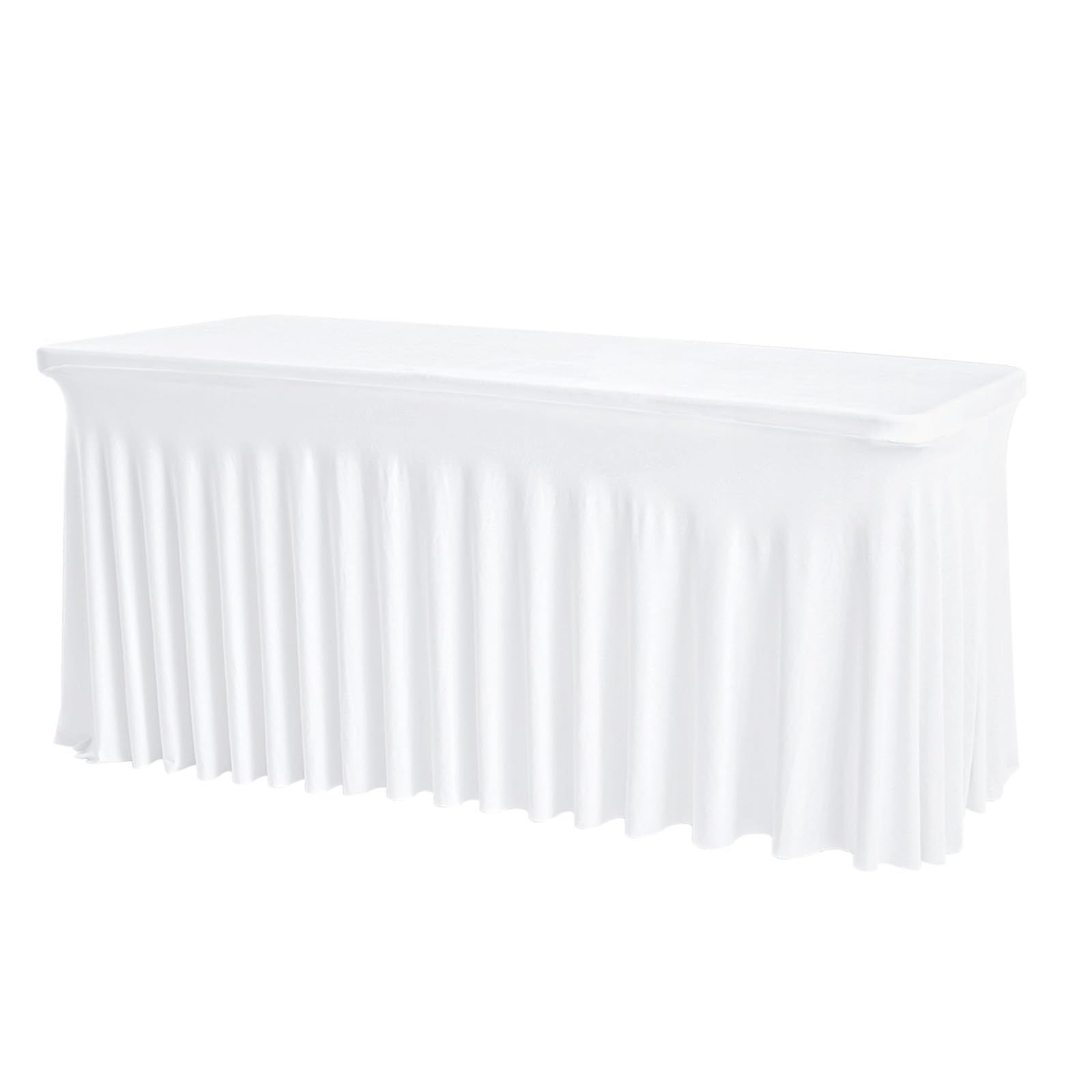 4FT White Rectangle Tablecloth with Elastic Table Skirt – Wrinkle-Free Spandex Stretch Fitted Table Cover for Wedding Birthday Party Banquet Buffet Restaurant Event（White） - Image 1