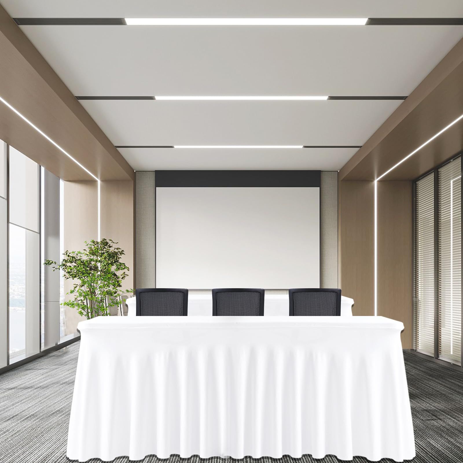 4FT White Rectangle Tablecloth with Elastic Table Skirt – Wrinkle-Free Spandex Stretch Fitted Table Cover for Wedding Birthday Party Banquet Buffet Restaurant Event（White） - Image 2
