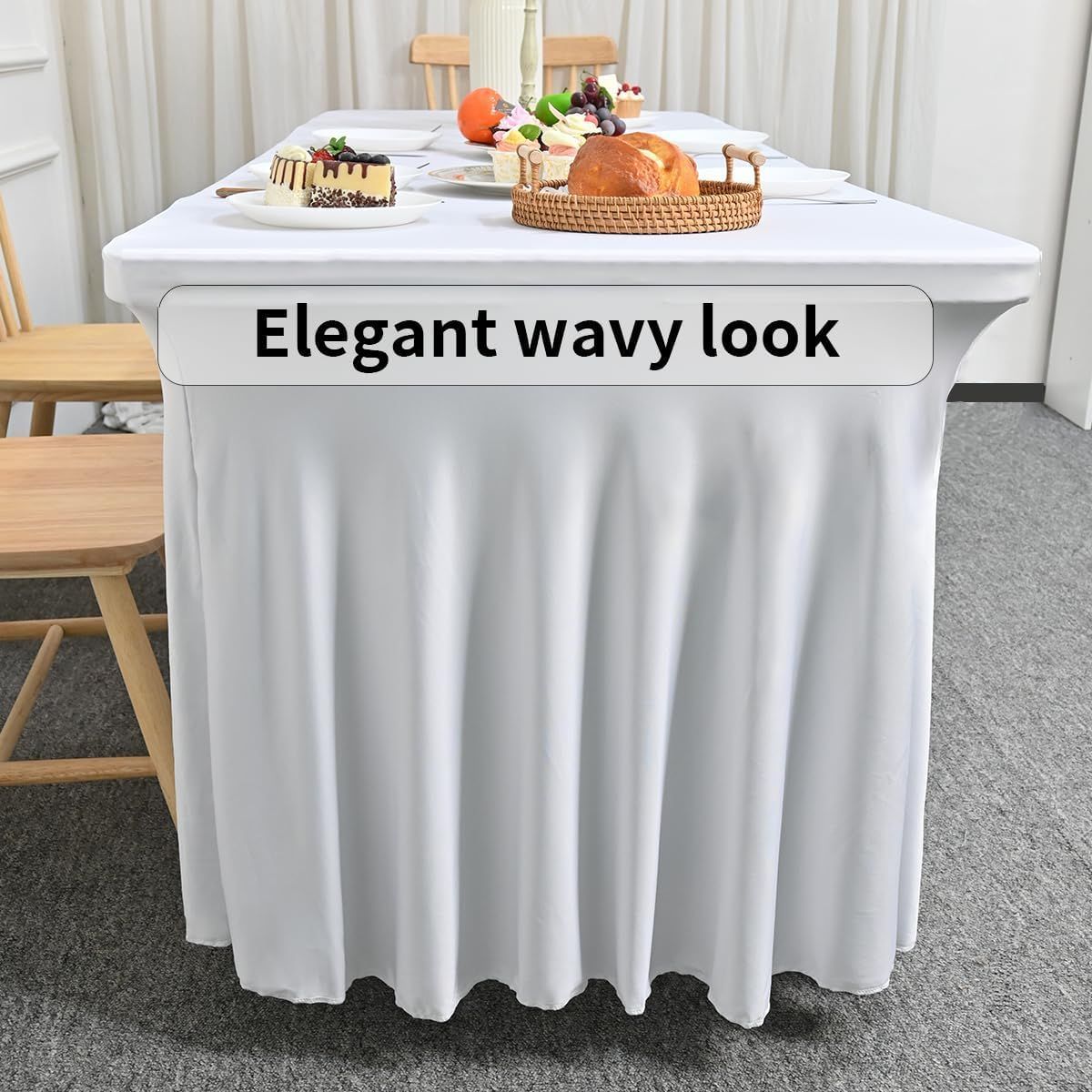 4FT White Rectangle Tablecloth with Elastic Table Skirt – Wrinkle-Free Spandex Stretch Fitted Table Cover for Wedding Birthday Party Banquet Buffet Restaurant Event（White） - Image 5