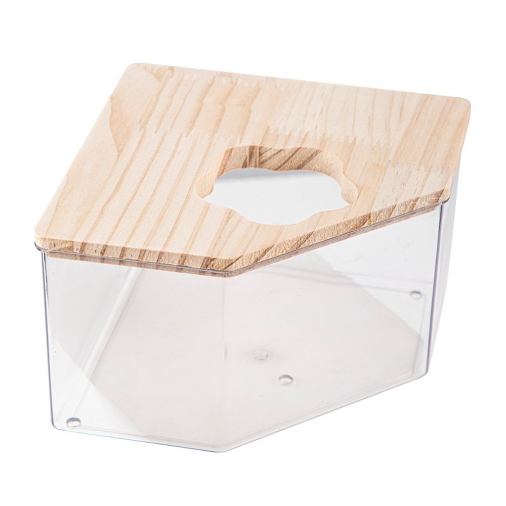 Large transparent small animal sand bath container and hamster accessories with natural wooden lid, suitable for hamsters, mice, and lemurs. .. (Triangle) - Image 1