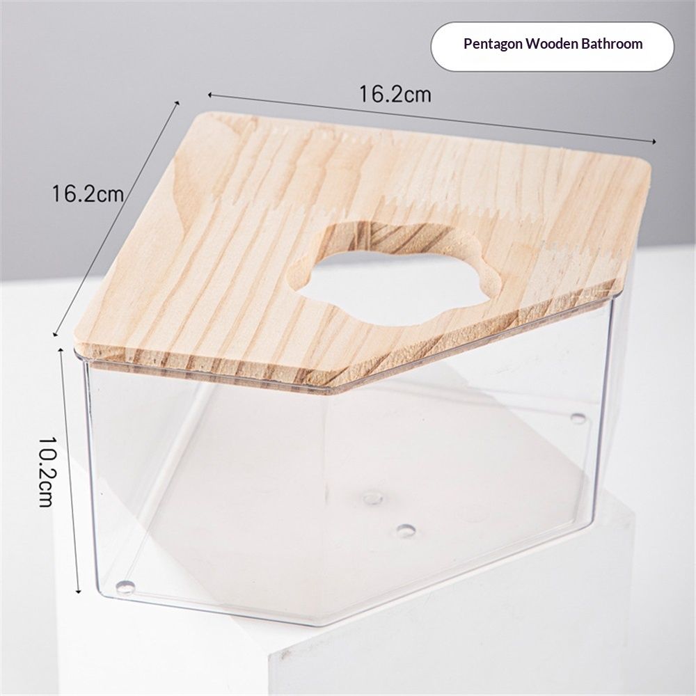 Large transparent small animal sand bath container and hamster accessories with natural wooden lid, suitable for hamsters, mice, and lemurs. .. (Triangle) - Image 5