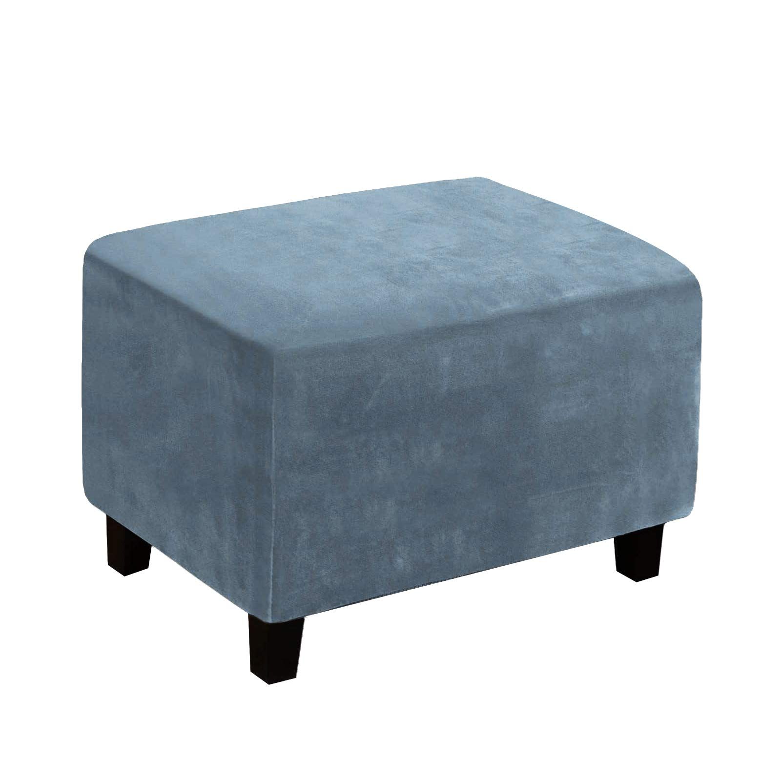Stretch Rectangle  of Foot Stool for Living Room, Folding Storage Furniture Protector with Elastic Bottom, Machine Washable(Gray Blue, L) - Image 1