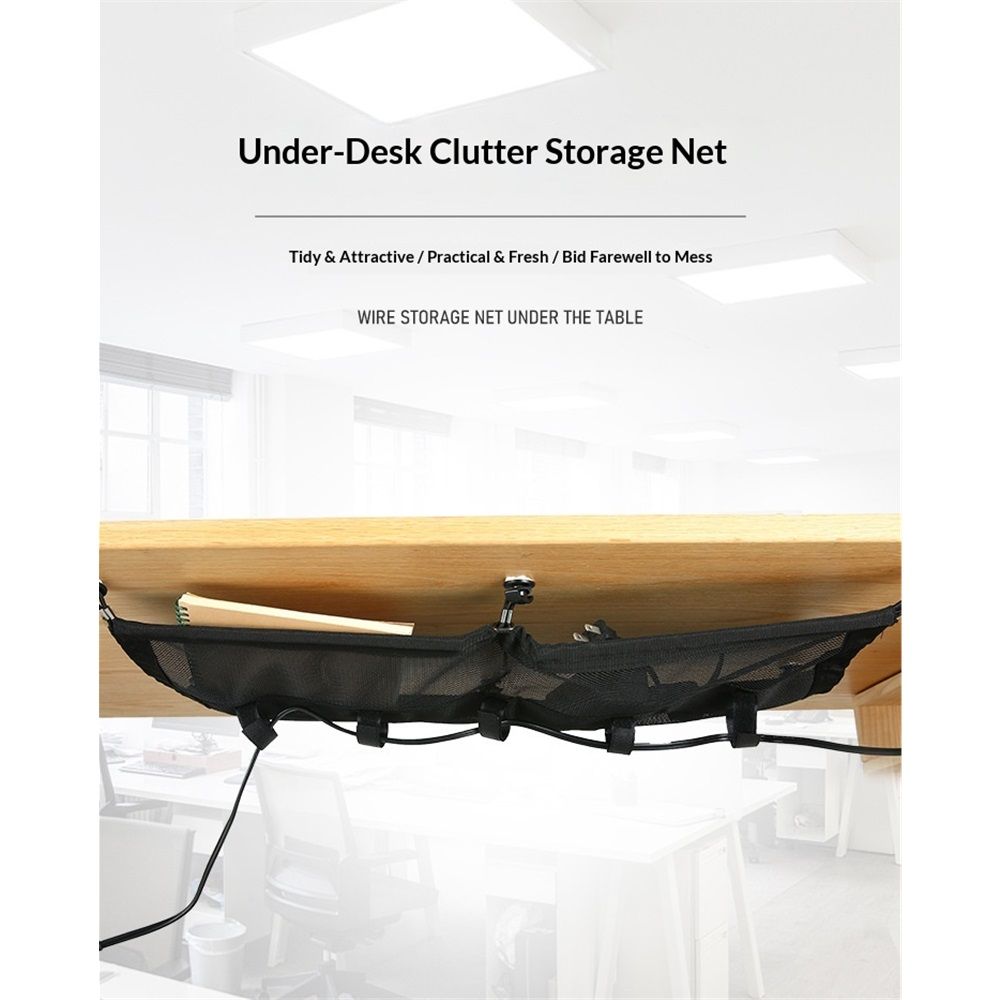 Cable Management Net Under Desk Black Mesh Cable Manager Flexible for Standing Desk Under Desk Cable Management Net - Black 66*30cm - Image 2