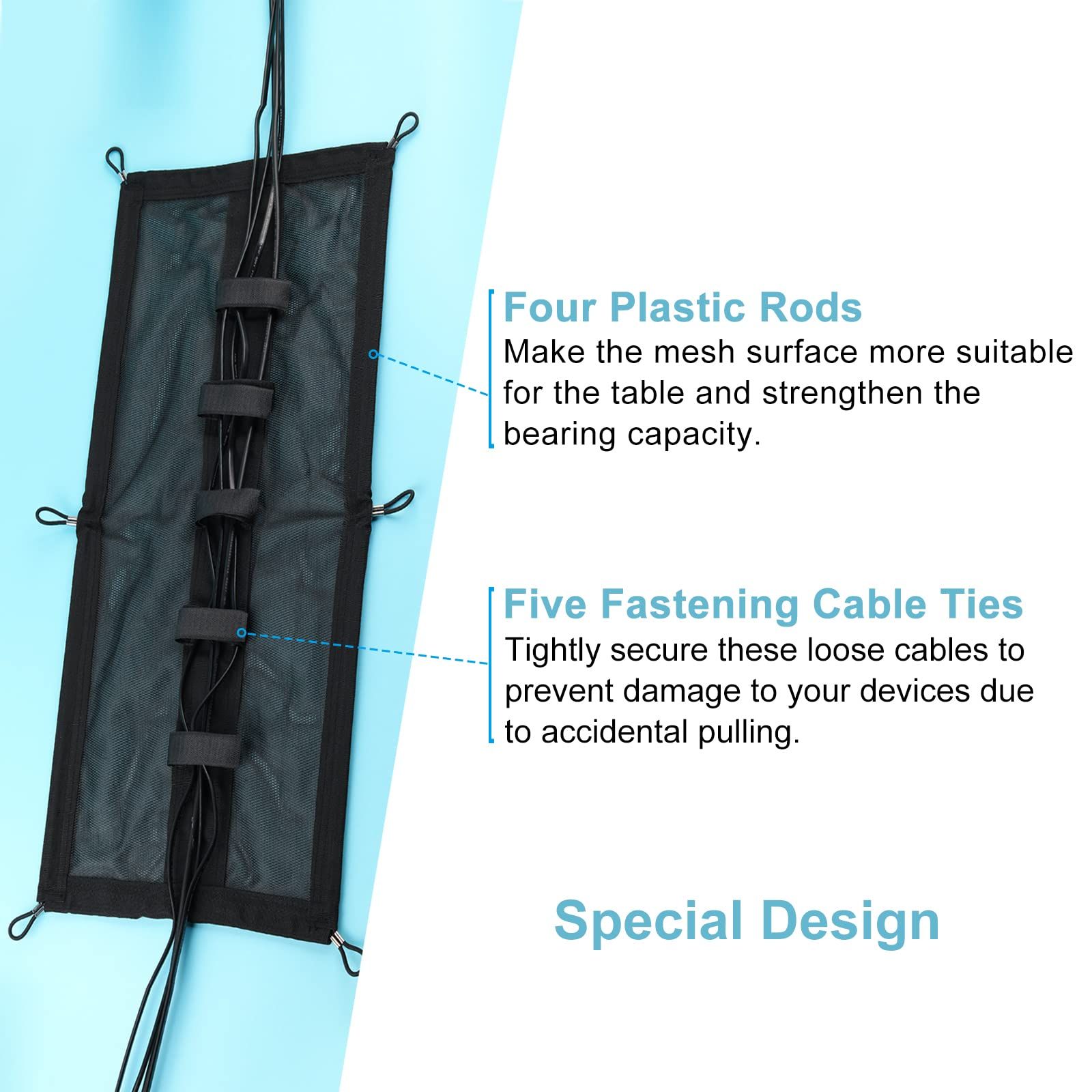 Cable Management Net Under Desk Black Mesh Cable Manager Flexible for Standing Desk Under Desk Cable Management Net - Black 66*30cm - Image 4