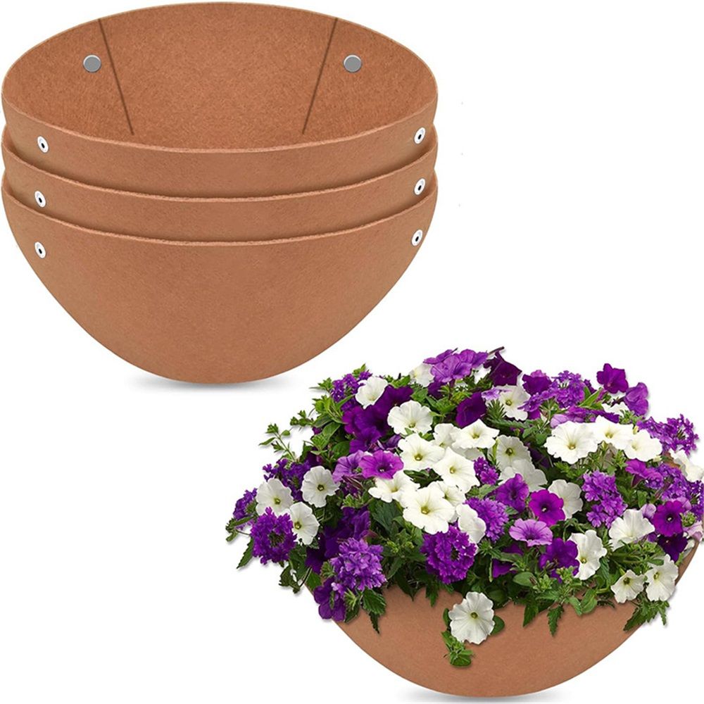 3PCS 12 Inch Round Hanging Basket Liners Fabric Hanging Plant Liners Non-Woven Planter Liners Black Felt Liners Replacement Inserts - Image 2