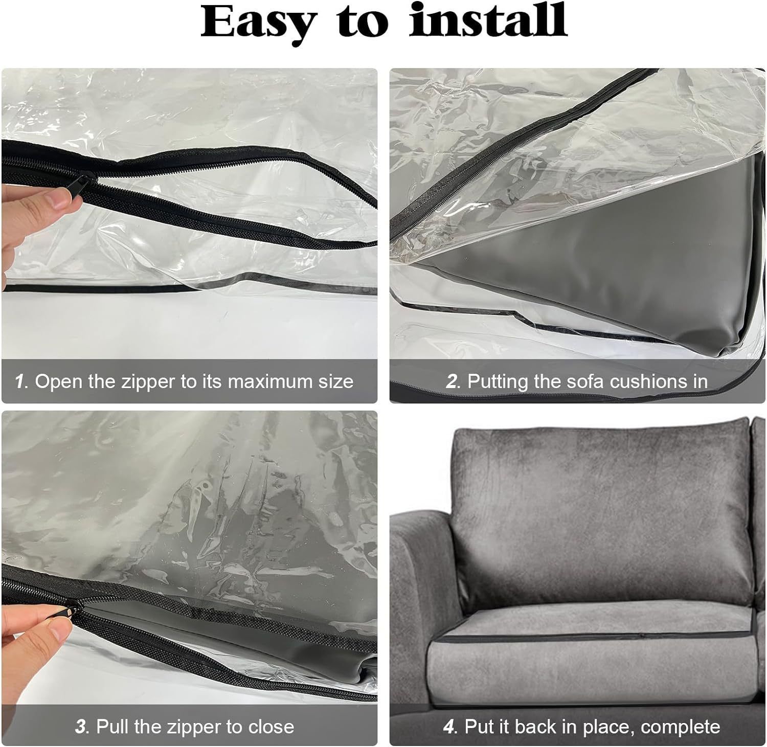 4 Pcs Plastic Sofa Seat Cushion Covers - Clear PVC Waterproof Couch Slipcover Against Cat Dog Clawing Scratching, 29.5*29.5*8.3 Inch, Black Edge - Image 4