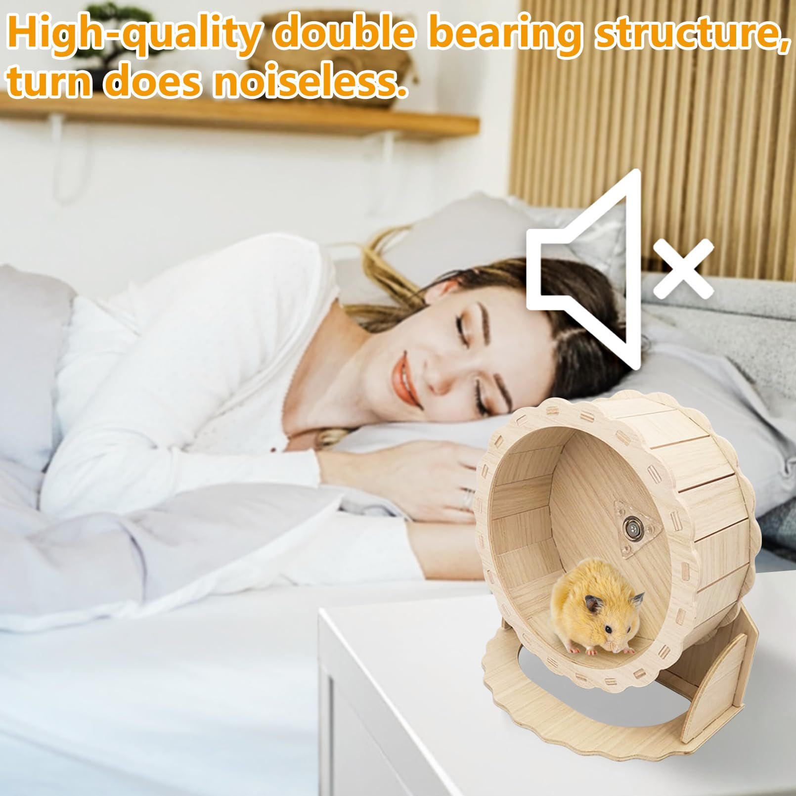 Hamster Wheels Wooden Silent Running Wheel for Gerbil, Mice, Guinea Pigs Dwarf  Hamster (21cm) - Image 2