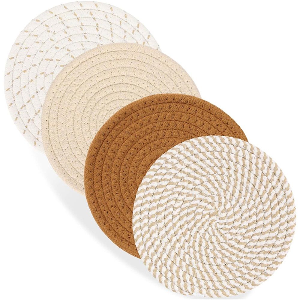 Round Woven Placemats Set of 4, 7.08 Inches Kitchen Table Place Mats for Dining Table, Trivets for Hot Pots and Pans, Boho Table Setting Decor, Fall Decorations for Home (Brown) - Image 2