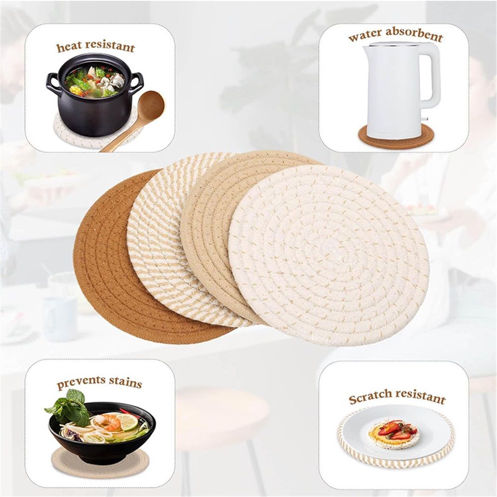 Round Woven Placemats Set of 4, 7.08 Inches Kitchen Table Place Mats for Dining Table, Trivets for Hot Pots and Pans, Boho Table Setting Decor, Fall Decorations for Home (Brown) - Image 3