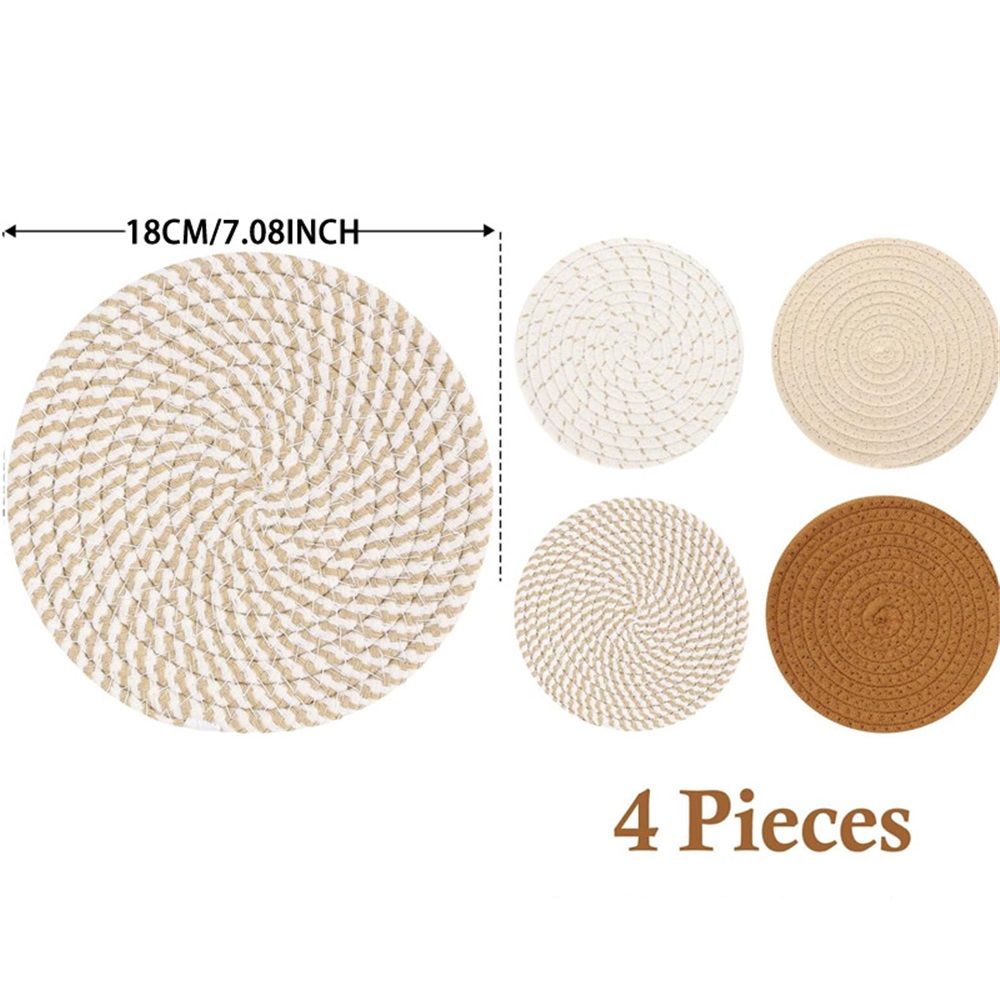 Round Woven Placemats Set of 4, 7.08 Inches Kitchen Table Place Mats for Dining Table, Trivets for Hot Pots and Pans, Boho Table Setting Decor, Fall Decorations for Home (Brown) - Image 5