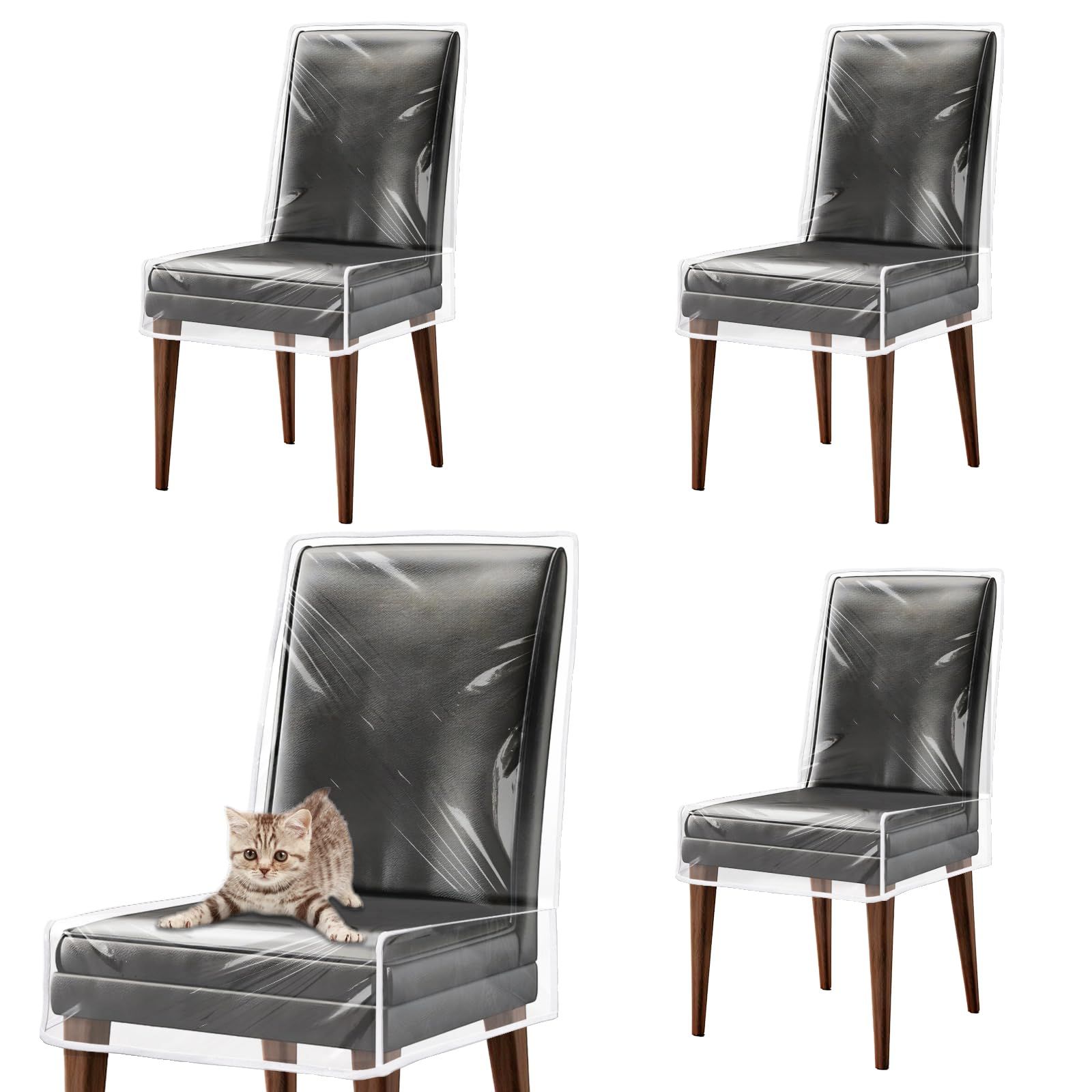 Plastic Chair Covers for Dining Room, Waterproof PVC Clear Seat Protector With Backrests, Protect From Stains, Spills, Scratches and Dust (4Pack) - Image 1