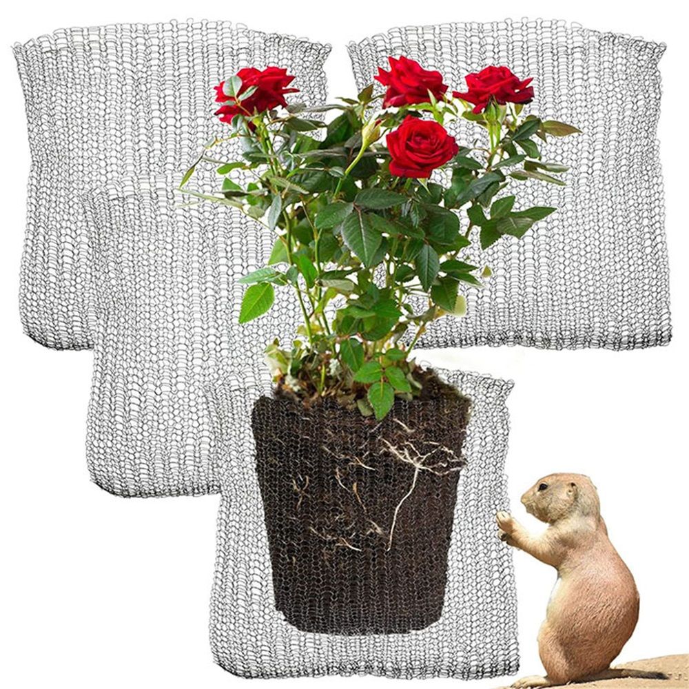 4-Piece  Stainless Steel Plant Root Guard Baskets: Protects Plants, Flowers & Vegetables from Gophers & Voles - Flexible & Easy to Install - Silver, Indoor/Outdoor Use（12*6inch） - Image 1