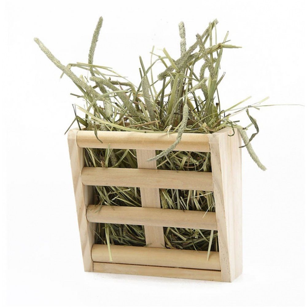 Bunny Hay Rack Guinea Pig Hay Feeder Chinchilla Hay Holder Rabbit Food Dispenser Natural Wooden Hamster Rabbit Cage Accessories - Image 2