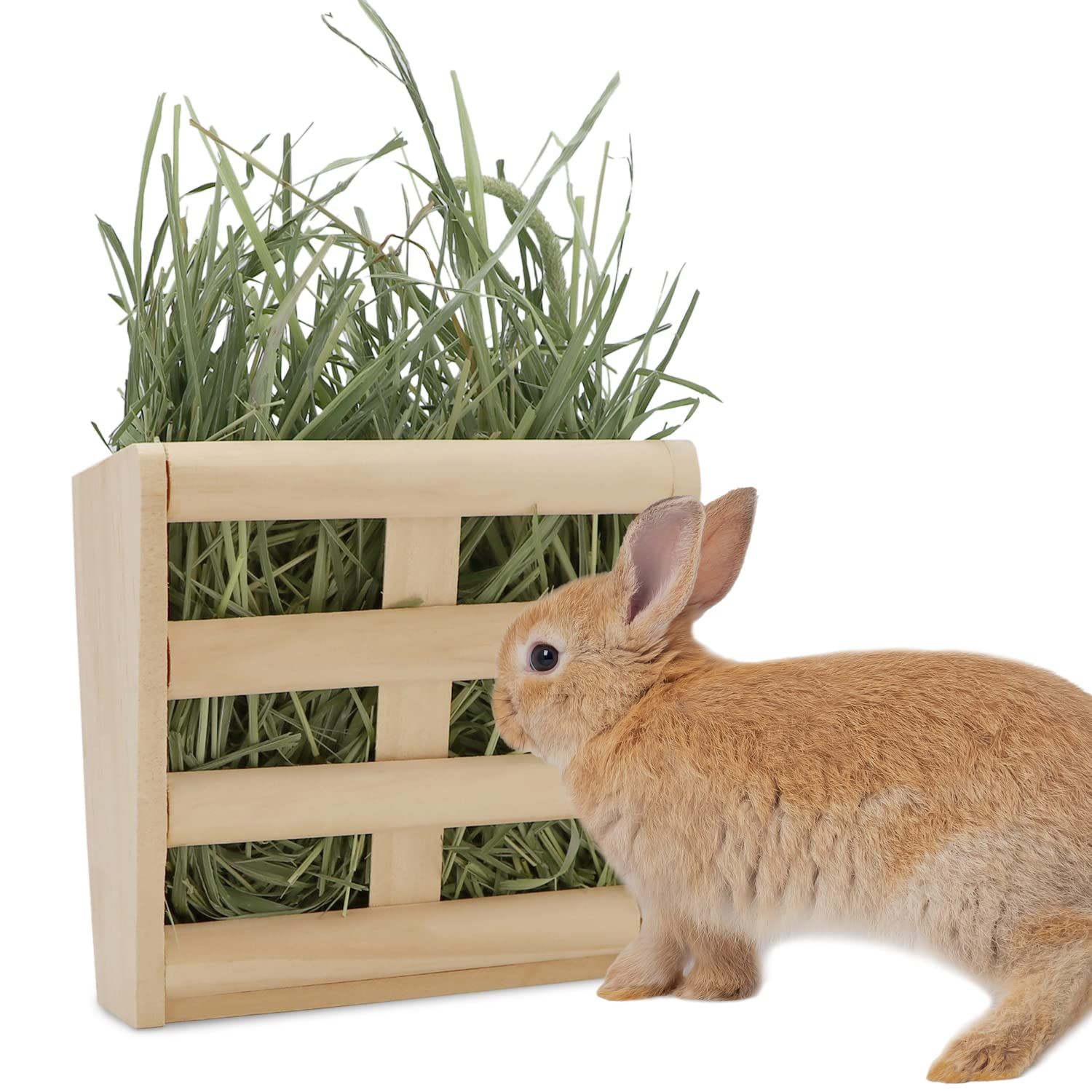 Bunny Hay Rack Guinea Pig Hay Feeder Chinchilla Hay Holder Rabbit Food Dispenser Natural Wooden Hamster Rabbit Cage Accessories - Image 3