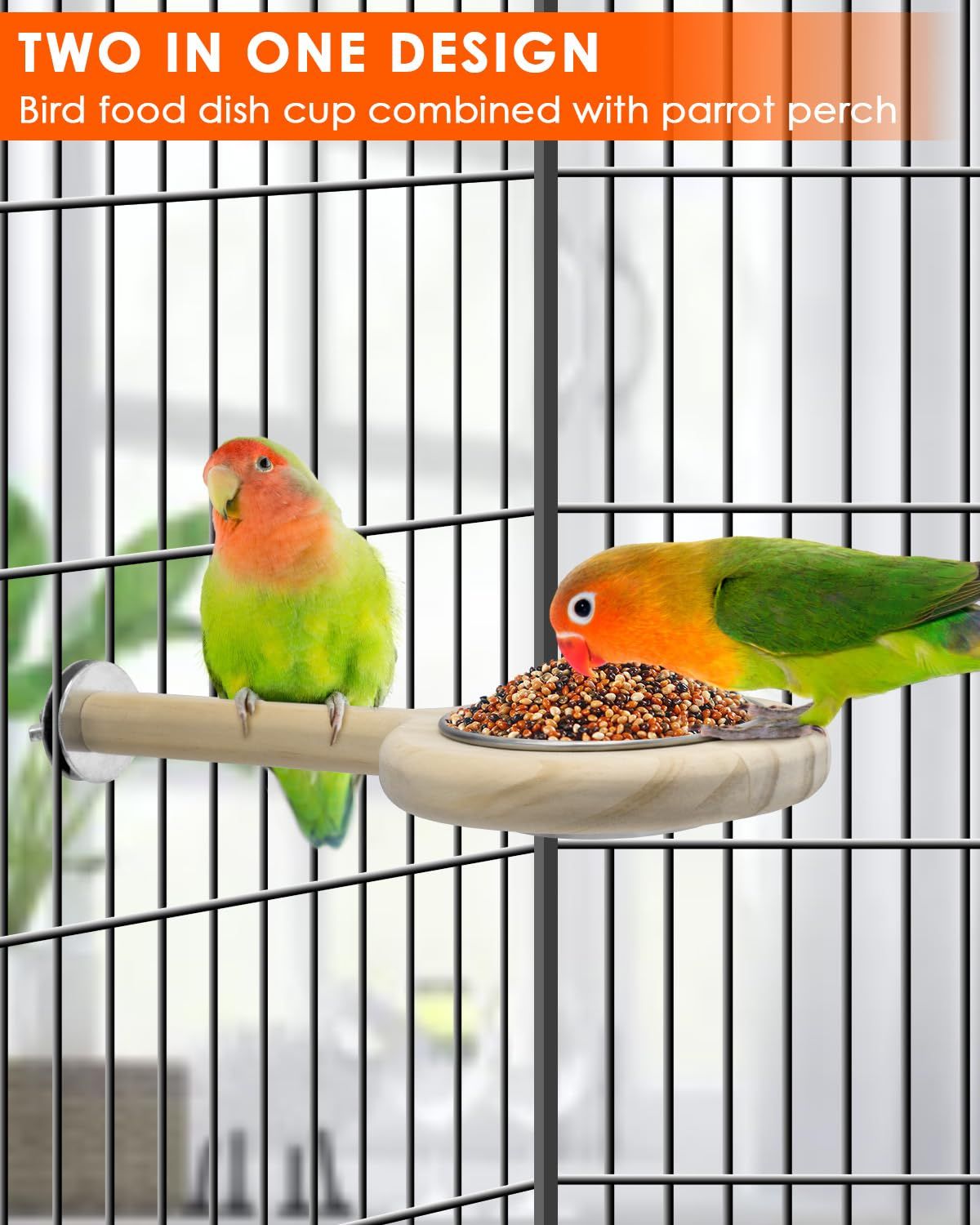 Bird Perch Feeding Cup Birds Platform Parrot Wood Perch Stand Toy Cage Accessory for Parakeet Lovebird Cockatiel Small Parrots (Pack of 2) - Image 4