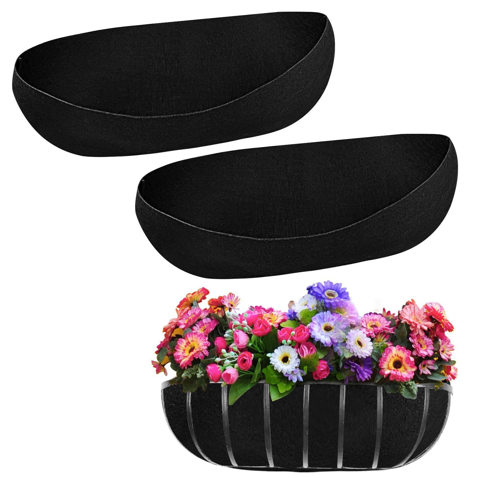 3PCS 24 Inch Window Box Liner Fabric Planter Basket Liner Trough Planter Insert Liner Black Hanging Flower Basket Liners - Image 2