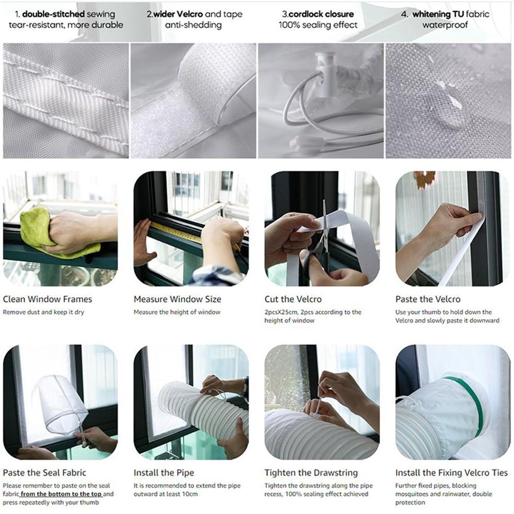 Portable AC Window Vent Kit for Sliding Door, Sealing Portable Air Conditioner Window Kit Seal Kit for AC Unit Clothes Dryer, 9.8X91 Inch Length Adjustable, Waterproof, No Drilling - Image 3
