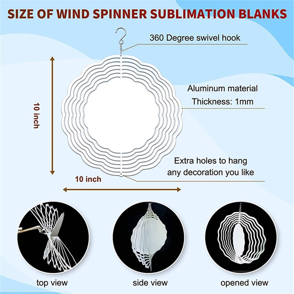 4 Pack 10 Inch Sublimation Wind Spinner Blanks, 3D Aluminum Wind Powered Kinetic Sculpture, Spinner Suspension Trim for Yards & Gardens（Round） - Image 3