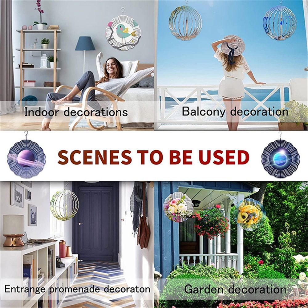 4 Pack 10 Inch Sublimation Wind Spinner Blanks, 3D Aluminum Wind Powered Kinetic Sculpture, Spinner Suspension Trim for Yards & Gardens（Round） - Image 5