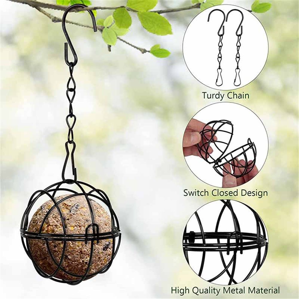 8Pcs Metal Hummingbird Feeders for Outdoors Hanging - Round Suet Ball Squirrel Proof Bird Feeders, Bird Watching Gifts for Wild Birds Outdoor Garden Window (Black) - Image 3