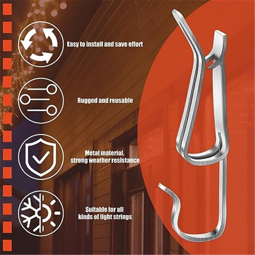 100 Pcs Christmas Light Clips Metal Gutter Hooks for Outdoor Xmas Hangers for Shingles Roof Seasonal Lighting Gutter Clips Hanging Festival Xmas Outside Decoration - Image 2