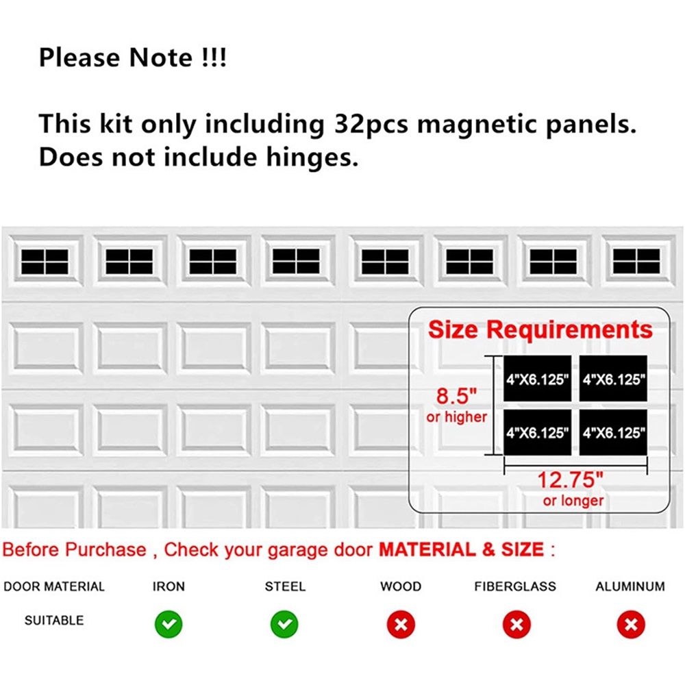 Magnetic Garage Door Decoration Kit Include 16pcs Magnetic Windows,  Faux Garage Door Windows Accents Magnetic Decorative（Double sided magnetic） - Image 4