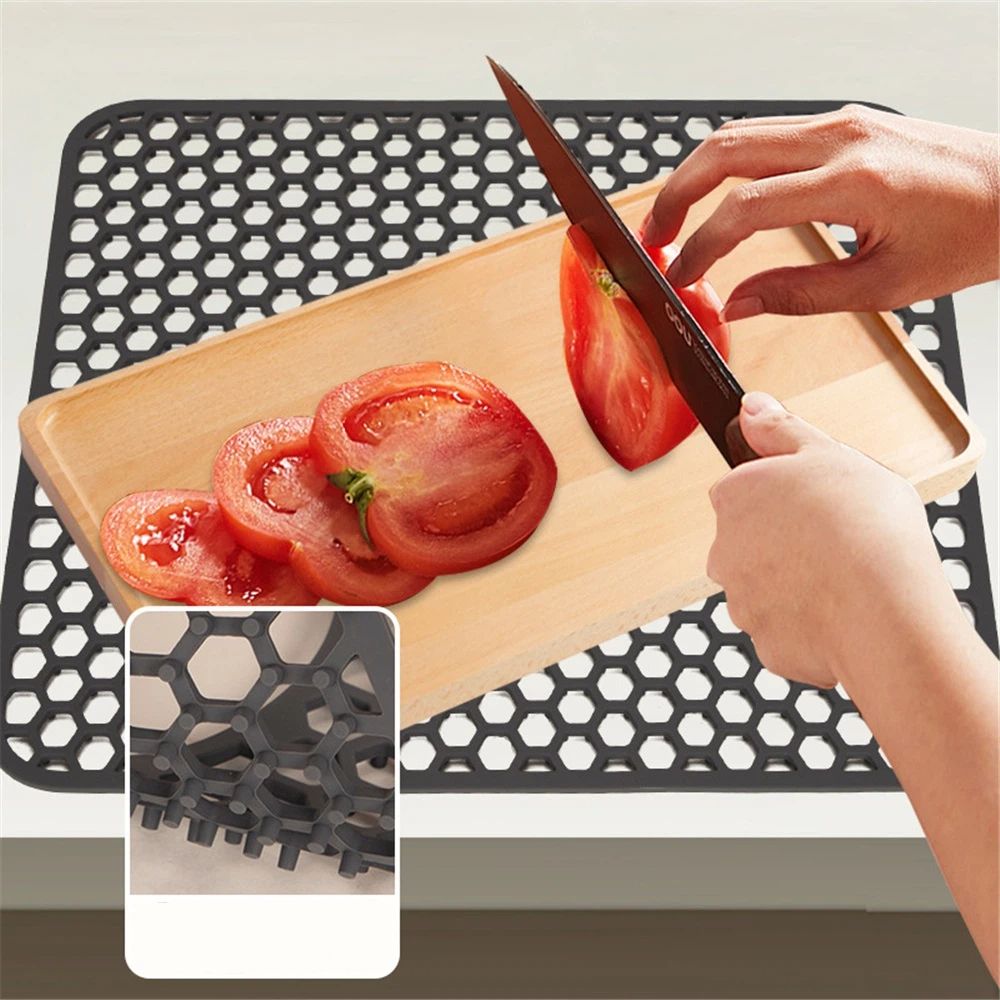 Kitchen Sink Mats, 2PCS Non-Slip Heat Resistant Silicone Sink Protector Mat, Folding Farmhouse Rear Drain Sink Mats (Type2: Side Drain, Black) - Image 5