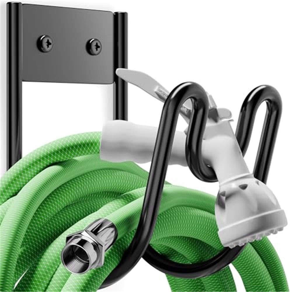Black Metal Garden Hose Holder - Wall Mounted Water Hose Holder - Hose Hanger Heavy Duty for Water Hose Extension Cords Vacuum Hose (1 Pack) - Image 2