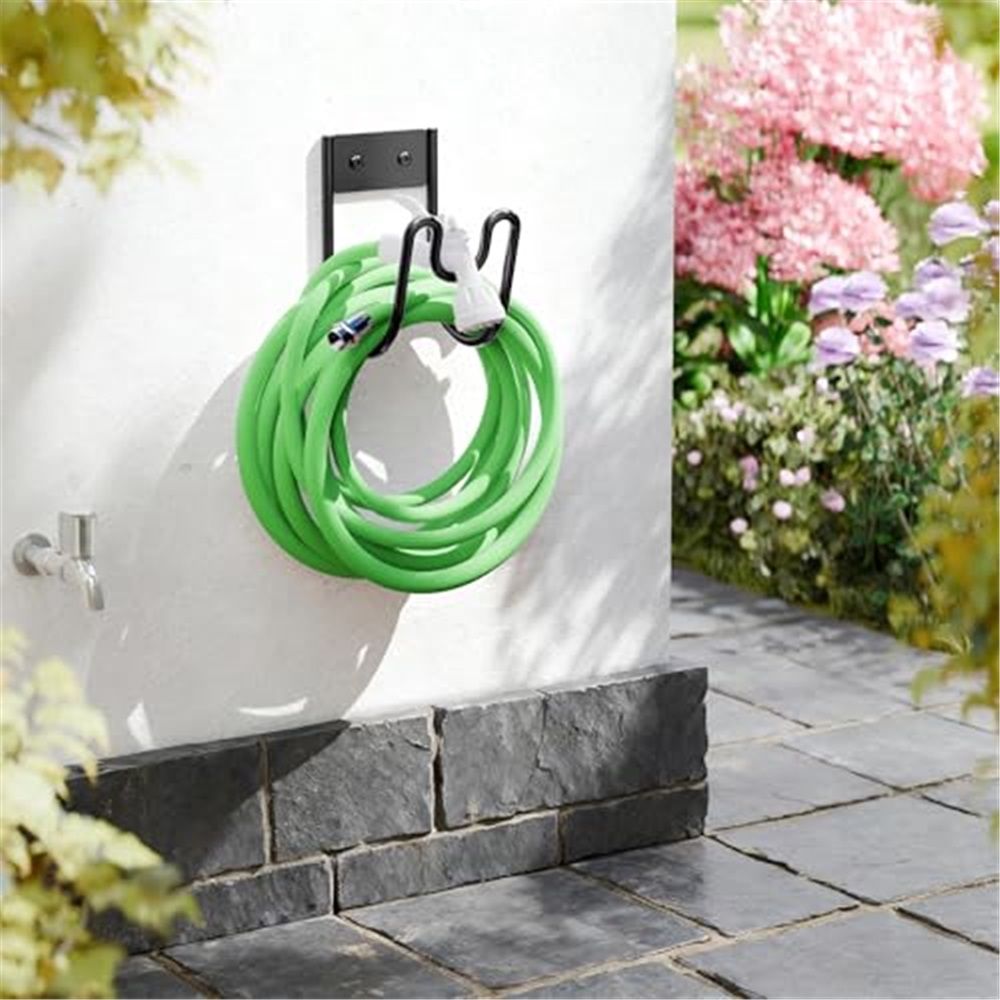 Black Metal Garden Hose Holder - Wall Mounted Water Hose Holder - Hose Hanger Heavy Duty for Water Hose Extension Cords Vacuum Hose (1 Pack) - Image 3