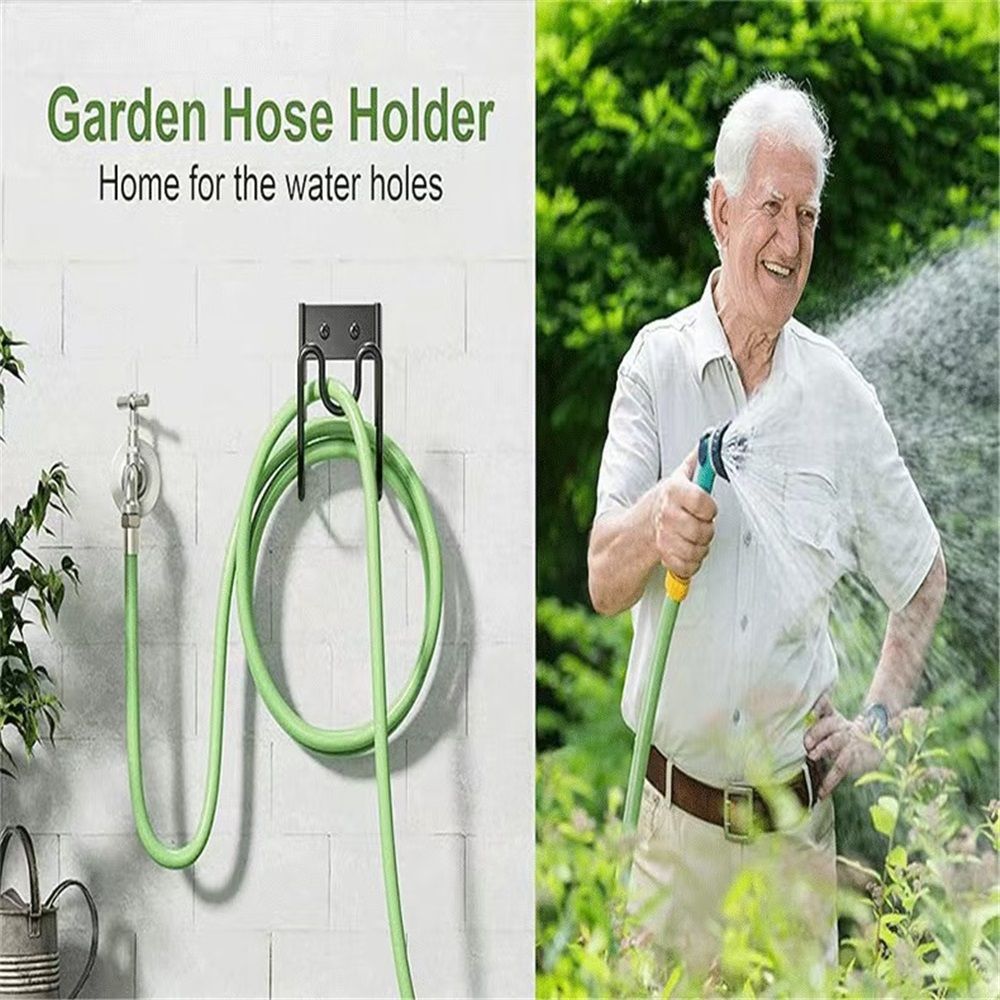 Black Metal Garden Hose Holder - Wall Mounted Water Hose Holder - Hose Hanger Heavy Duty for Water Hose Extension Cords Vacuum Hose (1 Pack) - Image 4