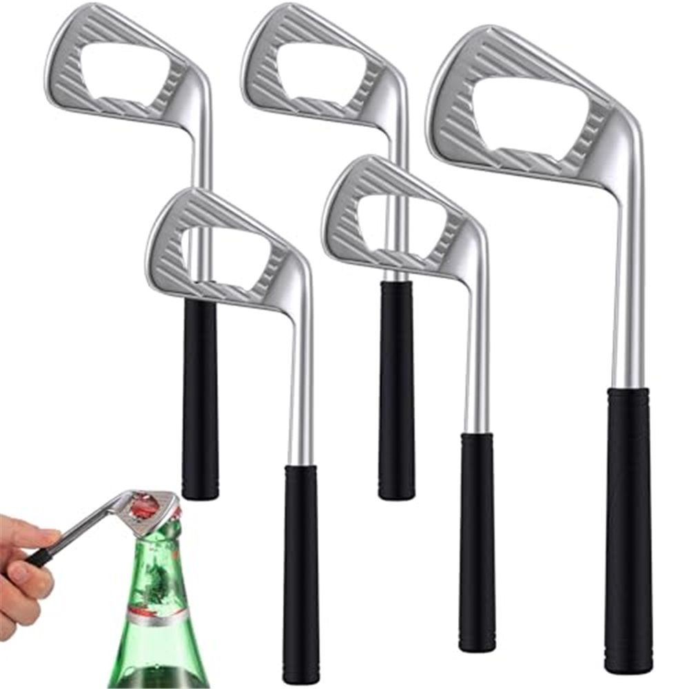 5 Pcs Golf Club Bottle Opener Bulk Novelty Groomsmen Gift Bachelor Party Favors for Golf Lover Beer Enthusiast, Made from Zinc Alloy (Silver) - Image 1