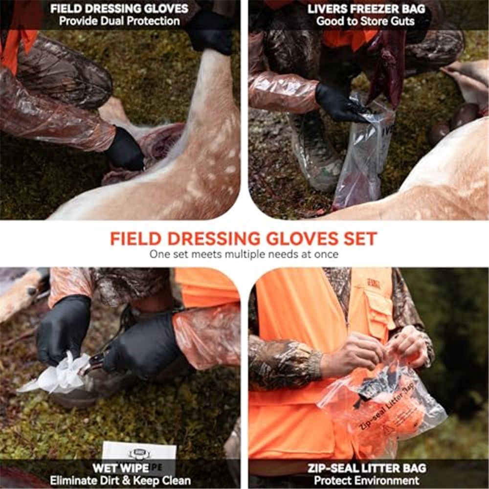 Field Dressing Gloves Set for Cleaning Disposable, 12 Set  Field Games Processing Gloves Tool Kit, Full-Shoulder-Length & Wrist-Length Gloves Combo Pack, 12 Pairs - Image 5