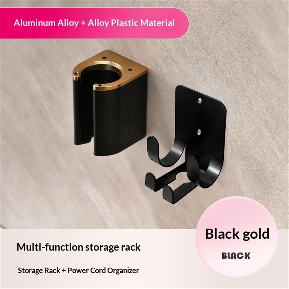 Hair dryer holder , Aluminum Curling Iron Holder Wall Mount, Flat Iron Holder for Bathroom Storage, Black & Gold hair dryer holder - Image 2