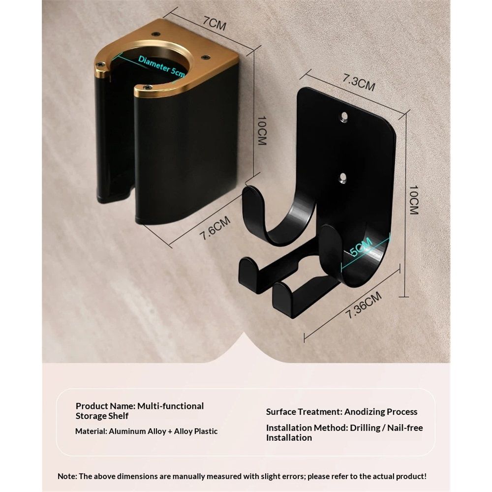 Hair dryer holder , Aluminum Curling Iron Holder Wall Mount, Flat Iron Holder for Bathroom Storage, Black & Gold hair dryer holder - Image 3