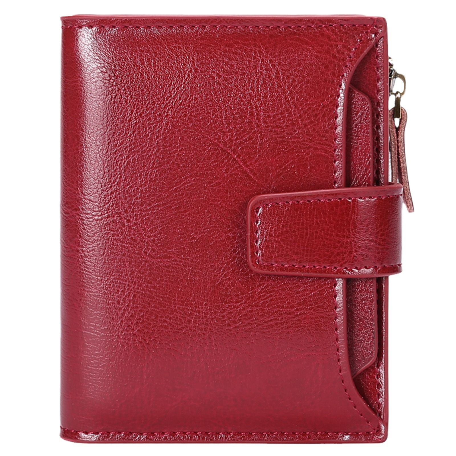Women's Small Leather Blocking Bifold Zipper Pocket Wallet Ladies Credit Card Slots Purse, Pocket Wallet Card Case Purse with ID Window (red) - Image 1