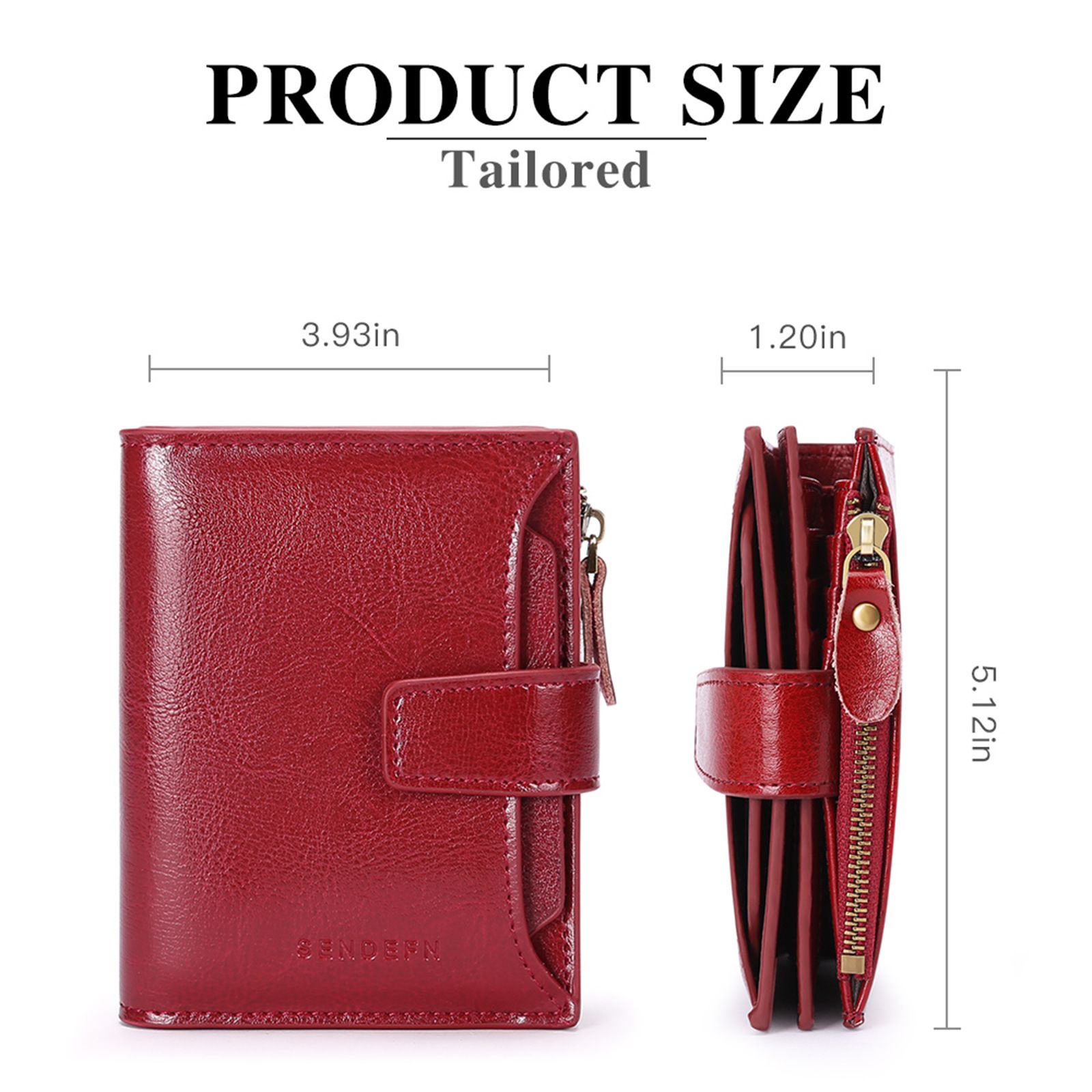 Women's Small Leather Blocking Bifold Zipper Pocket Wallet Ladies Credit Card Slots Purse, Pocket Wallet Card Case Purse with ID Window (red) - Image 4