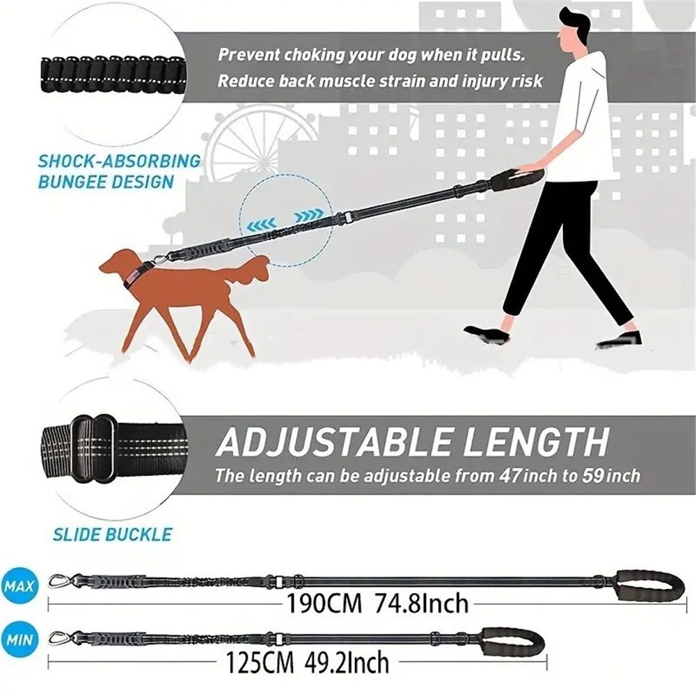 Bungee Leash for Large Dogs That Pull, No Pull Shock Absorbing Dog Leash, Heavy Duty 6.2 FT Tangle（black） - Image 5