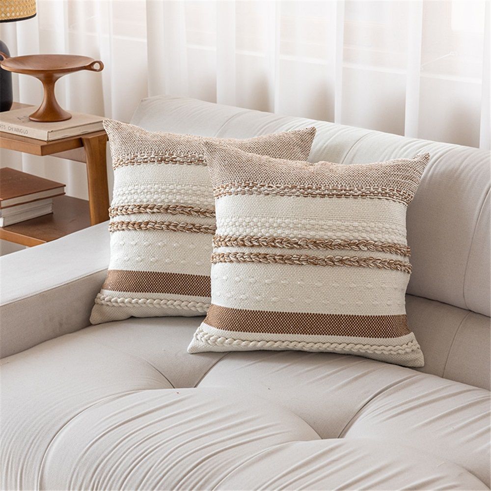 Set of 2 Neutral Decorative Throw Pillow Cover 18x18 Inch for Couch Bed Sofa, Aesthetic Modern Organic Farmhouse Home Decor, Soft Cute Accent Woven Cushion（Only pillowcase） - Image 2