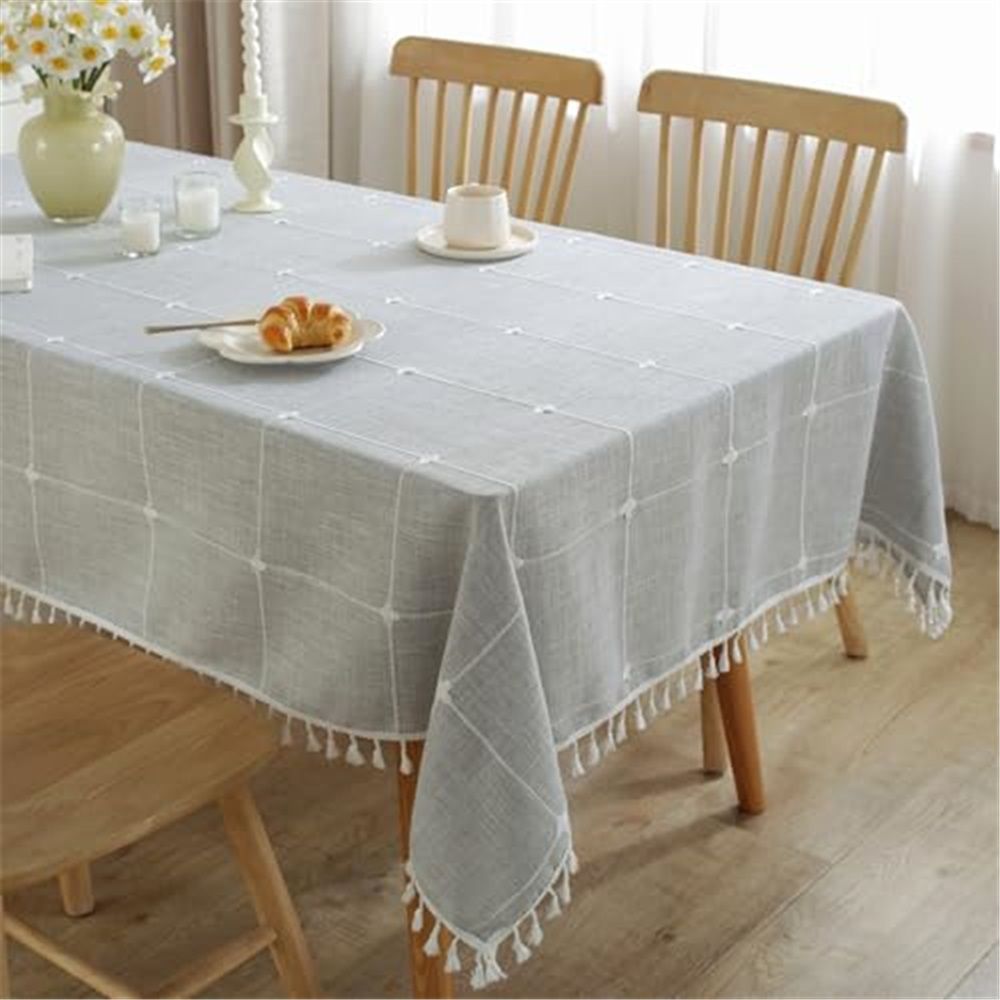Rectangle Table Cloth, Heavy Duty Cotton Linen Waterproof Tablecloths Farmhouse Tablecloth, Soft and Wrinkle Free Table Cover with Tassels, 55''x70'', Grey - Image 2