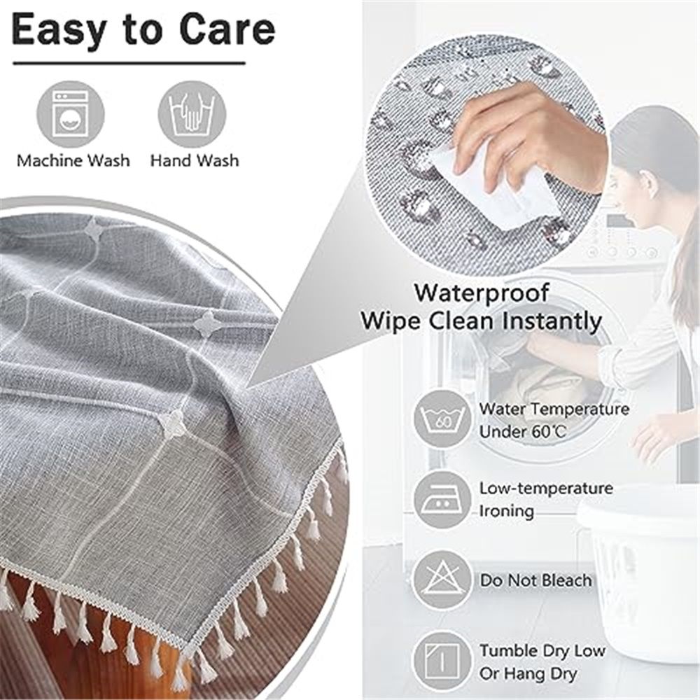 Rectangle Table Cloth, Heavy Duty Cotton Linen Waterproof Tablecloths Farmhouse Tablecloth, Soft and Wrinkle Free Table Cover with Tassels, 55''x70'', Grey - Image 4