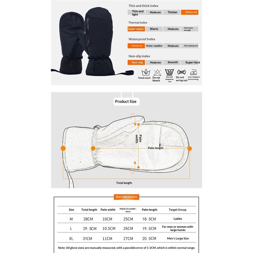 Tough Outdoors Adult Ski Mittens - Waterproof Winter Gloves Men & Women - Thermal Fleece Lining for Cold Weather Gear（XL） - Image 5